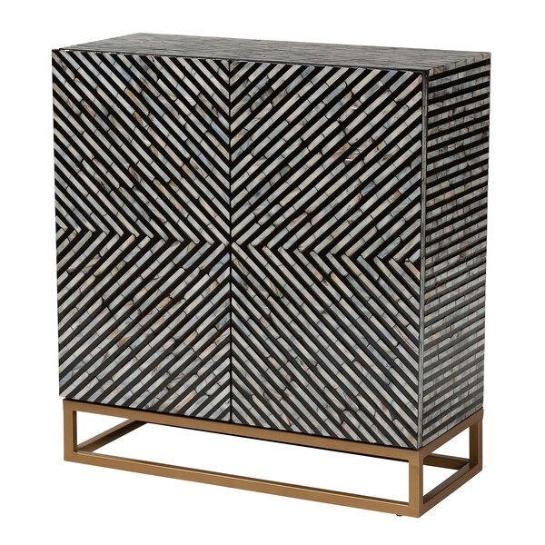 Baxton Studio Belenus Modern Bohemian Two-Tone Black and Grey Mother of Pearl and Gold Metal Storage Cabinet 240-13472-ZORO - main